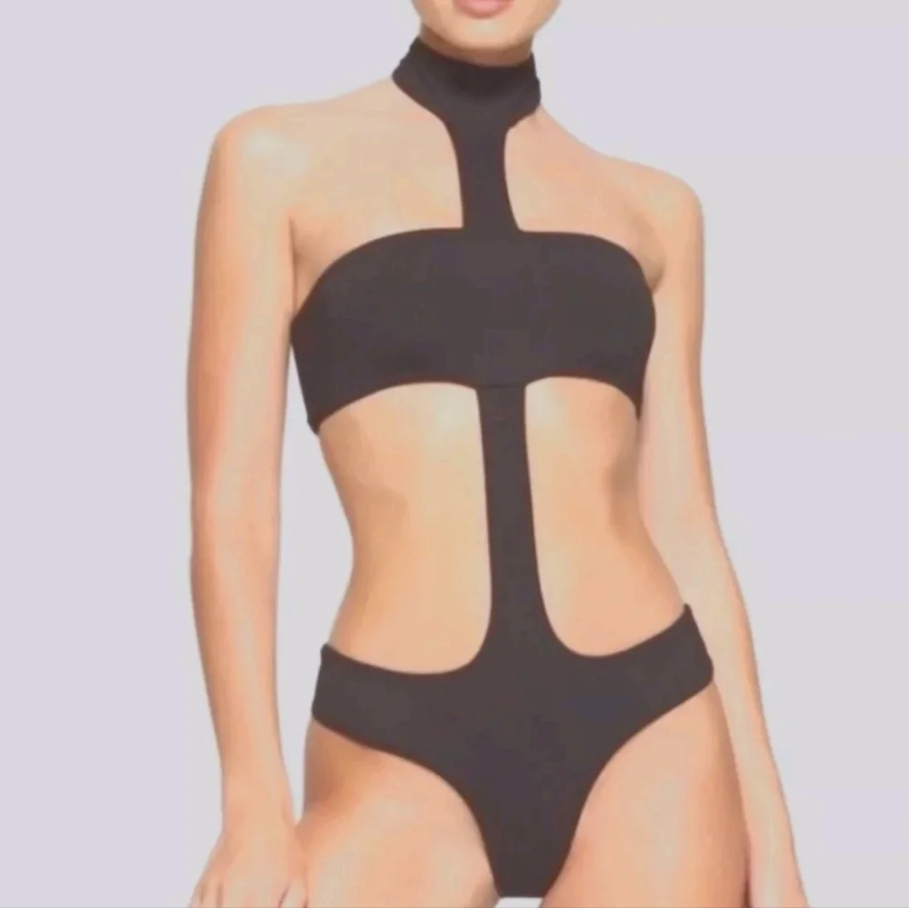 NWT SKIMS SWIM CUT OUT HALTER MONOKINI IN GUNMETAL